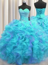 Edgy Multi-color Sleeveless Beading and Ruffles Floor Length Quince Ball Gowns
