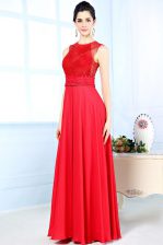  Scoop Red Sleeveless Chiffon Zipper Prom Dresses for Prom and Party