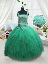Great Tulle Sleeveless Floor Length Girls Pageant Dresses and Beading and Ruffles