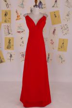 Custom Fit Red Sleeveless Chiffon Backless for Prom and Party