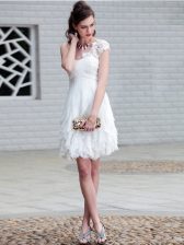  One Shoulder Lace and Ruffles Prom Gown White Zipper Sleeveless Mini Length