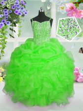  Organza Sleeveless Floor Length Pageant Gowns For Girls and Beading and Ruffles and Pick Ups