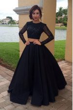 Glittering Scoop Long Sleeves Prom Evening Gown Floor Length Sequins Black Chiffon