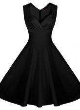Flare Sweetheart Sleeveless Prom Evening Gown Knee Length Ruching Black Satin