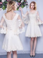  White Lace Up Scoop Lace Dama Dress Tulle 3 4 Length Sleeve
