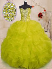Decent Beading and Ruffles Vestidos de Quinceanera Yellow Green Lace Up Sleeveless Floor Length