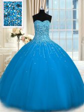Delicate Floor Length Teal Sweet 16 Dresses Sweetheart Sleeveless Lace Up