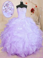 Traditional Lavender Sweetheart Lace Up Beading and Ruffles 15th Birthday Dress Sleeveless