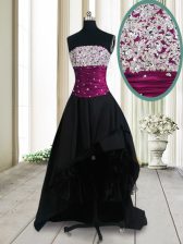 Pretty Black Taffeta Lace Up Strapless Sleeveless High Low Prom Dresses Beading