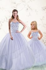 Extravagant Floor Length Purple Ball Gown Prom Dress Tulle Sleeveless Beading
