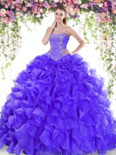  Purple Sleeveless Beading and Ruffles Lace Up Ball Gown Prom Dress