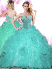 Fine Turquoise Ball Gowns Beading Sweet 16 Quinceanera Dress Lace Up Organza Sleeveless Floor Length
