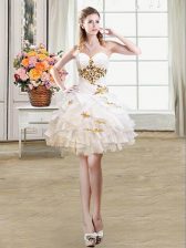 Flirting Sweetheart Sleeveless Prom Evening Gown Mini Length Beading and Ruffles White Organza