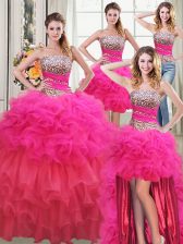 Shining Four Piece Sleeveless Organza Floor Length Lace Up Quinceanera Gowns in Multi-color with Beading and Ruffles and Ruffled Layers and Sequins