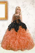 Orange Organza Lace Up Little Girls Pageant Dress Wholesale Sleeveless Floor Length Beading and Pick Ups