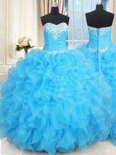  Beading and Ruffles and Ruffled Layers Quince Ball Gowns Baby Blue Lace Up Sleeveless Floor Length