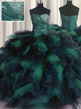  Sweetheart Sleeveless Quinceanera Dress Floor Length Beading and Ruffles Multi-color Organza and Tulle