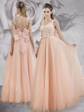 On Sale Straps Peach Sleeveless Tulle Lace Up Homecoming Dress for Prom and Party