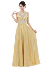 Best Selling Sleeveless Floor Length Beading Zipper Homecoming Dress with Gold