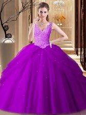  Appliques and Pick Ups Sweet 16 Dresses Purple Backless Sleeveless Floor Length