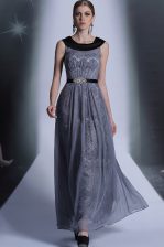 Colorful Grey Empire Scoop Sleeveless Tulle Floor Length Side Zipper Belt Homecoming Dress