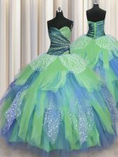 Sexy Floor Length Green Quince Ball Gowns Sweetheart Sleeveless Lace Up