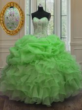  Ball Gowns Sweetheart Sleeveless Organza Floor Length Lace Up Beading and Ruffles and Pick Ups Sweet 16 Dress