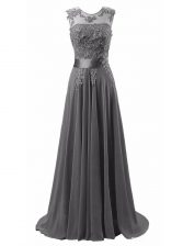 Sophisticated Scoop A-line Sleeveless Grey Brush Train Lace Up