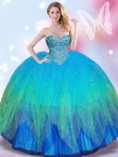 Hot Selling Multi-color Lace Up Sweetheart Beading Ball Gown Prom Dress Tulle Sleeveless