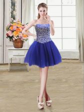 Best Beading Prom Dress Royal Blue Lace Up Sleeveless Mini Length