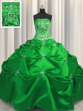  Beading and Appliques and Embroidery Quinceanera Dress Green Lace Up Sleeveless Floor Length