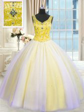 Chic Sequins Multi-color Sleeveless Tulle Lace Up Sweet 16 Quinceanera Dress for Military Ball and Sweet 16 and Quinceanera