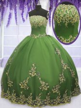 Custom Made Floor Length Olive Green Sweet 16 Quinceanera Dress Strapless Sleeveless Zipper