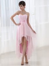 Enchanting Chiffon Sweetheart Sleeveless Lace Up Beading Prom Evening Gown in Baby Pink
