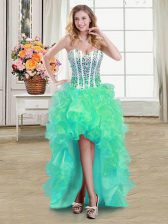 Popular High Low Ball Gowns Sleeveless Turquoise Homecoming Dress Lace Up