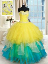 Latest Organza Sleeveless Floor Length Ball Gown Prom Dress and Beading and Ruffles