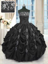 Custom Made Strapless Sleeveless Taffeta Quinceanera Dresses Beading and Lace and Appliques and Pick Ups Lace Up