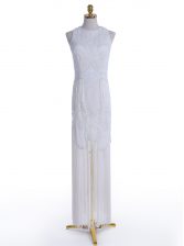 Nice Floor Length White Dress for Prom Scoop Sleeveless Zipper