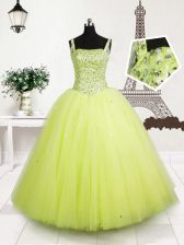  Tulle Sleeveless Floor Length Child Pageant Dress and Beading and Sequins