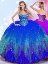Glorious Tulle Sleeveless Floor Length Quince Ball Gowns and Beading