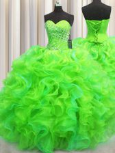 Exquisite Green Sleeveless Organza Lace Up Quinceanera Dresses for Military Ball and Sweet 16 and Quinceanera