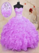  Lilac Sweetheart Neckline Beading and Ruffles Sweet 16 Dresses Sleeveless Lace Up