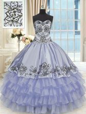 Elegant Lavender Lace Up Vestidos de Quinceanera Beading and Embroidery and Ruffled Layers Sleeveless Floor Length