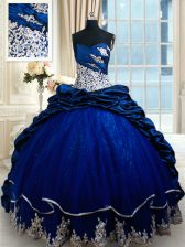 Dazzling Royal Blue Ball Gowns Taffeta Sweetheart Sleeveless Appliques and Pick Ups Lace Up Ball Gown Prom Dress Court Train