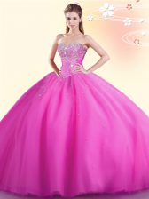 Trendy Hot Pink Sleeveless Beading Floor Length Ball Gown Prom Dress