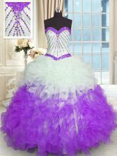  Floor Length Ball Gowns Sleeveless White And Purple 15th Birthday Dress Lace Up