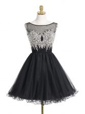 High End Scoop Black Organza Zipper Evening Dress Sleeveless Mini Length Beading and Sequins