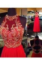 Dazzling Red High-neck Neckline Beading and Appliques Sleeveless Criss Cross