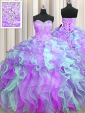  Organza Sleeveless Floor Length Quinceanera Gowns and Beading and Appliques and Ruffles