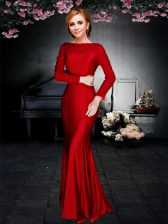 High Quality Red Off The Shoulder Neckline Ruching Prom Gown Long Sleeves Zipper